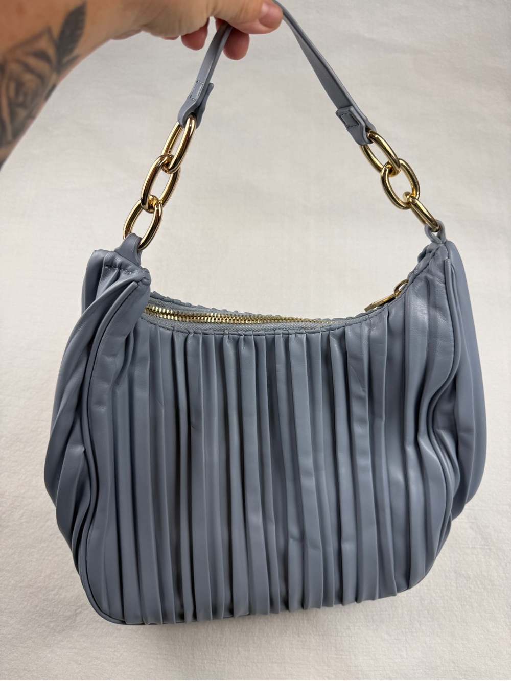 Cato Blue Gray Pleated Hobo Bag Gold Chain Shoulder Purse